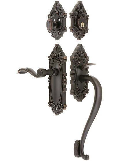 Grandeur Grande Victorian Thumblatch Entrance Set With Portofino Lever - Right-Handed in Oil-Rubbed Bronze.